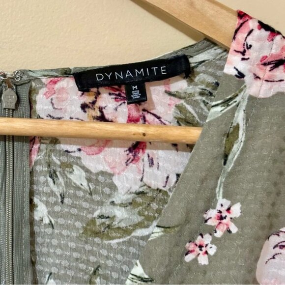 Dynamite Floral V Neck Sage Green  Dress with Mini Skirt Size M - Picture 4 of 7